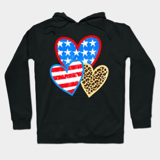 Summer Fashion 4th Of July Leopard American Flag Heart Hoodie